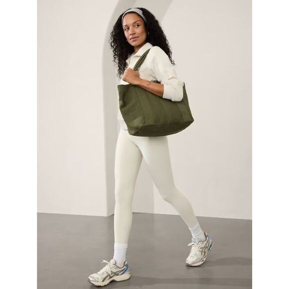 NEW Athleta Logo Canvas Tote Bag Olive Green Reuseable Grocery Travel Gym Beach - Picture 4 of 4